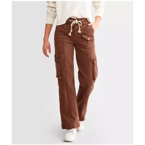 Risen High Rise Brown Denim Wide Leg Cargo Pants Jeans 5/27 Gorpcore Utility